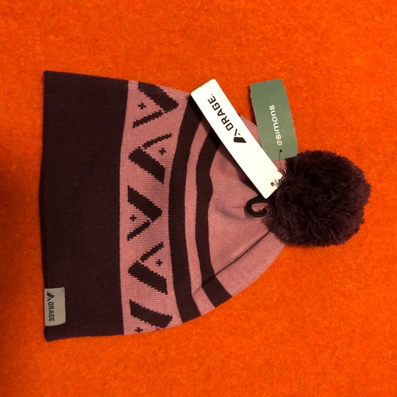 Orage pink & burgundy jacquard pompom beanie NWT - Picture 2 of 5